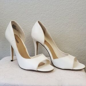 JustFab White Open-Toe Stiletto Pumps